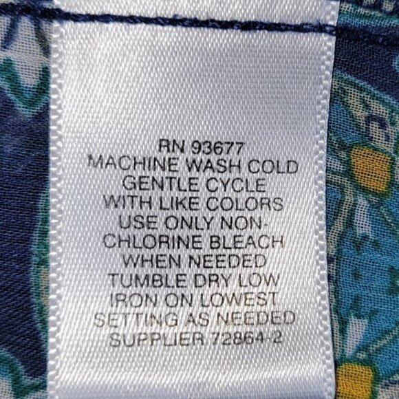Liz Claiborne Green Blue Print Popover 3/4 Sleeve Boho Chiffon Blouse Women SZ L - Picture 12 of 13